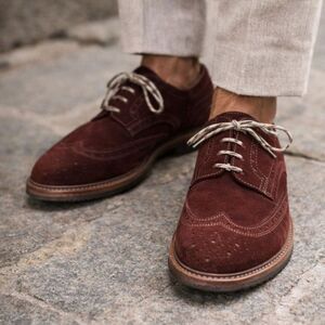 BRUNELLO CUCINELLI Maroon Suede Oxford Wingtip Brogue Derby Shoes  Mens Size 43